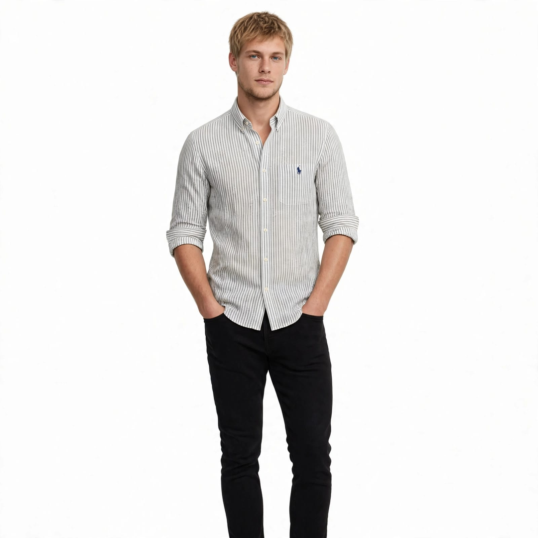 Men’s Grey Vertical Stripe Shirt