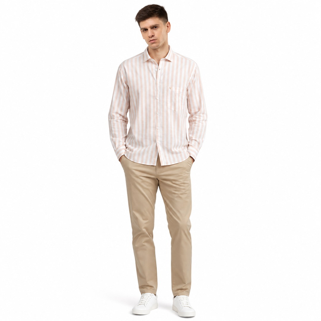 Men’s Light Beige and White Striped Shirt