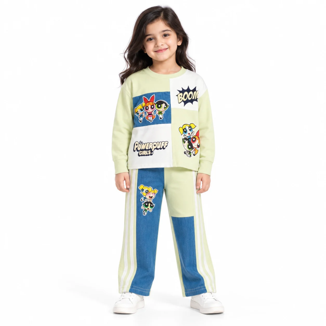 Girls’ Lime Green & Blue Graphic Sweatshirt and Track Pants Co-Ord Set