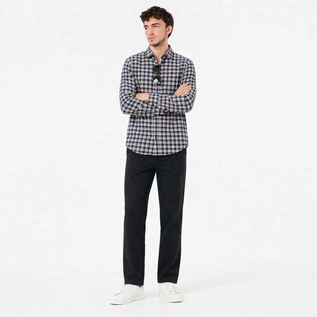 Men's Navy Blue & Off-White Check Shirt