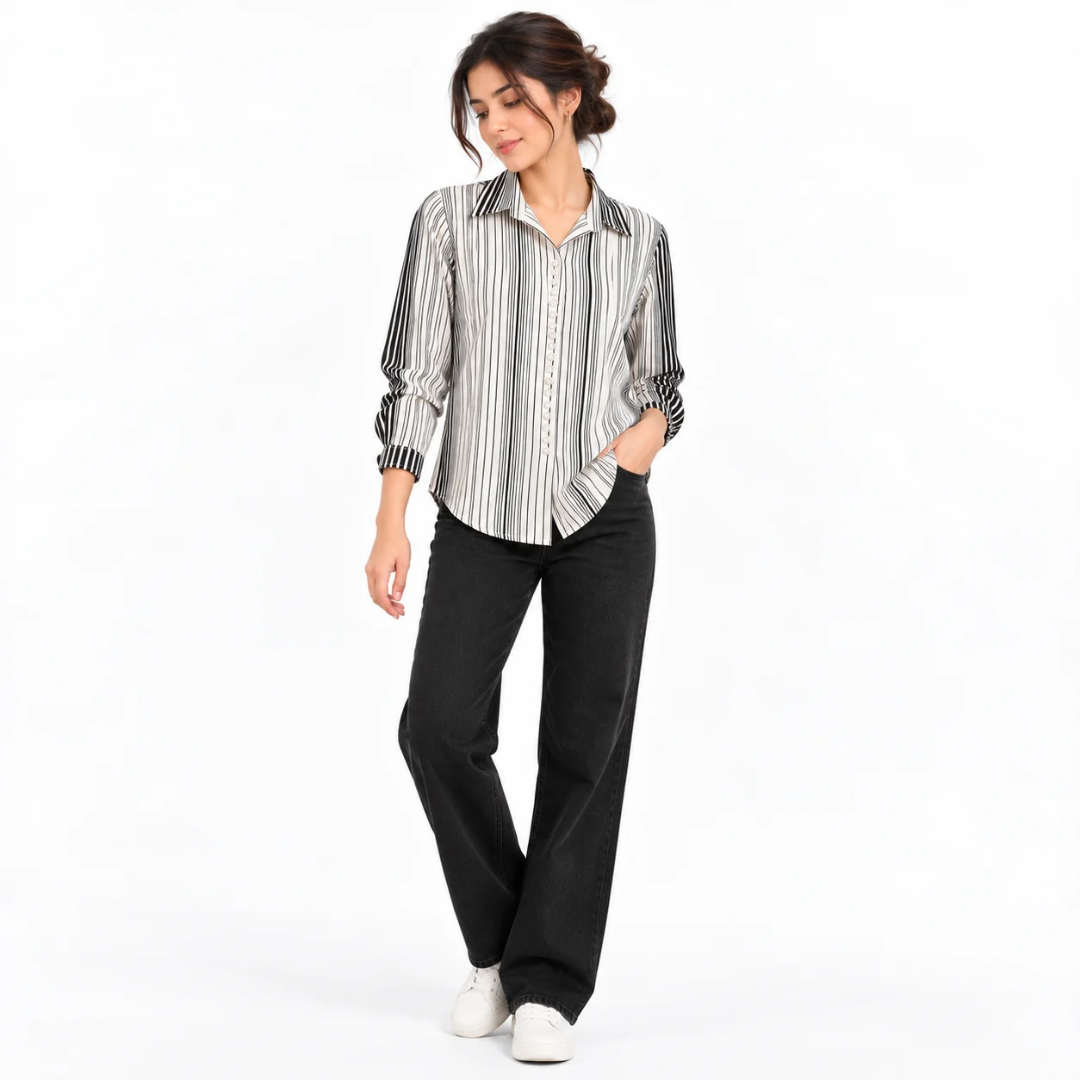 Women's Black & White Vertical Striped