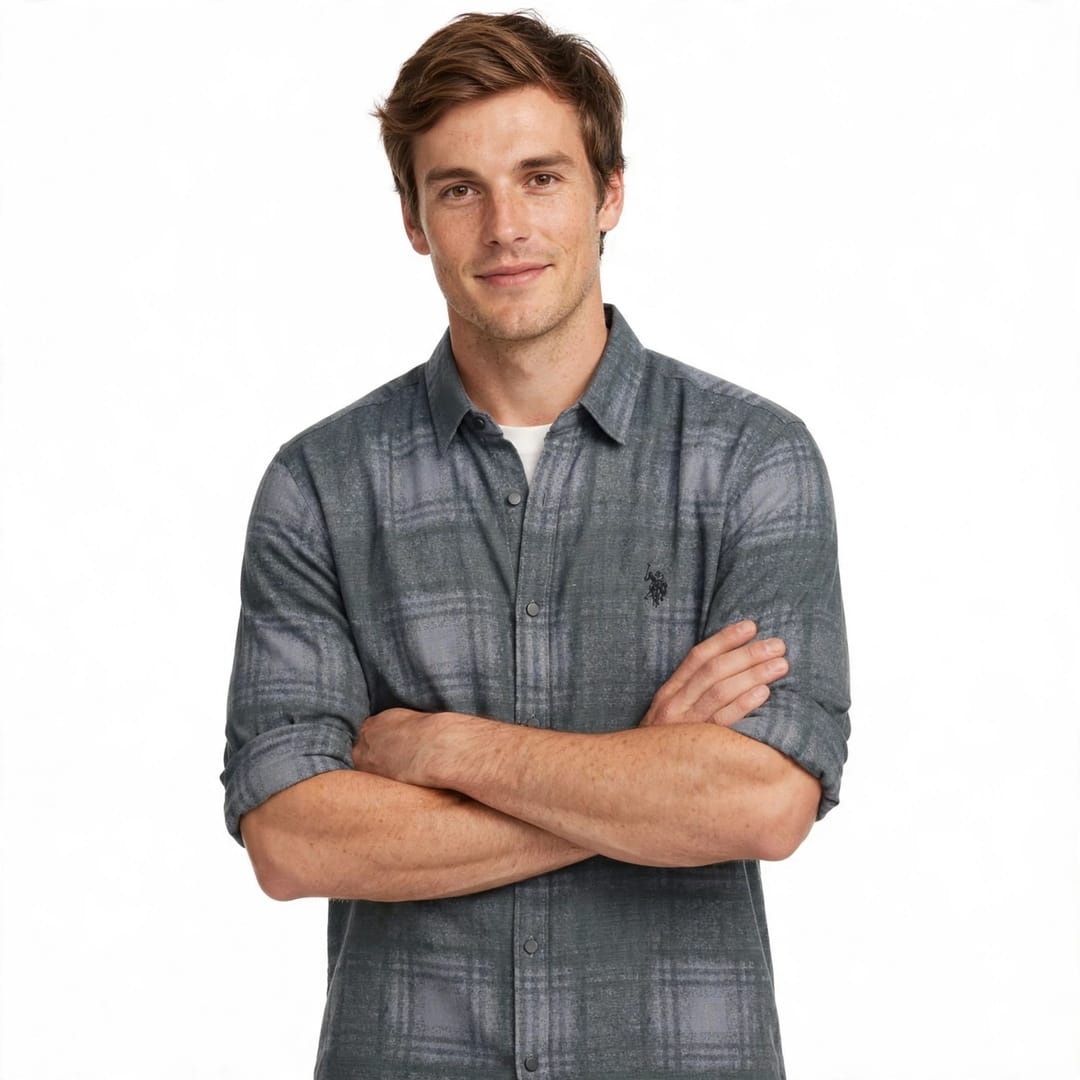 Men’s Grey Faded Check Shirt