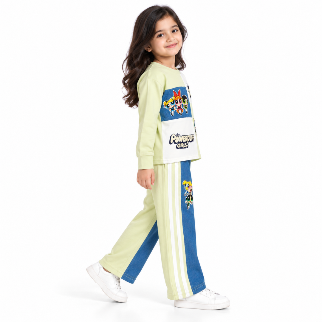 Girls’ Lime Green & Blue Graphic Sweatshirt and Track Pants Co-Ord Set