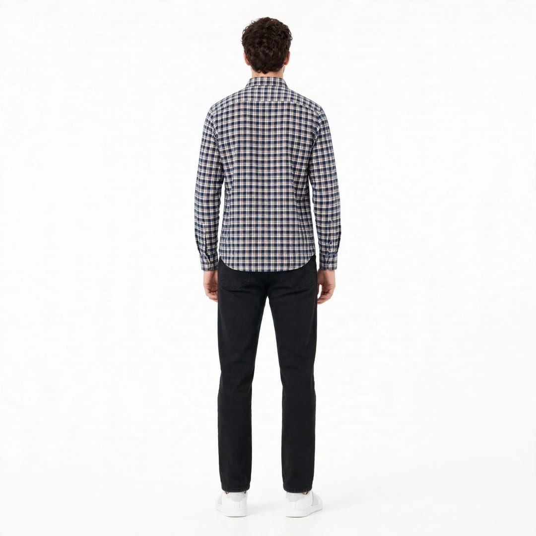 Men's Navy Blue & Off-White Check Shirt