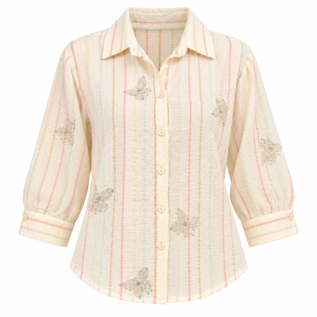 Women's White Floral Embroidered Button-Down Shirt