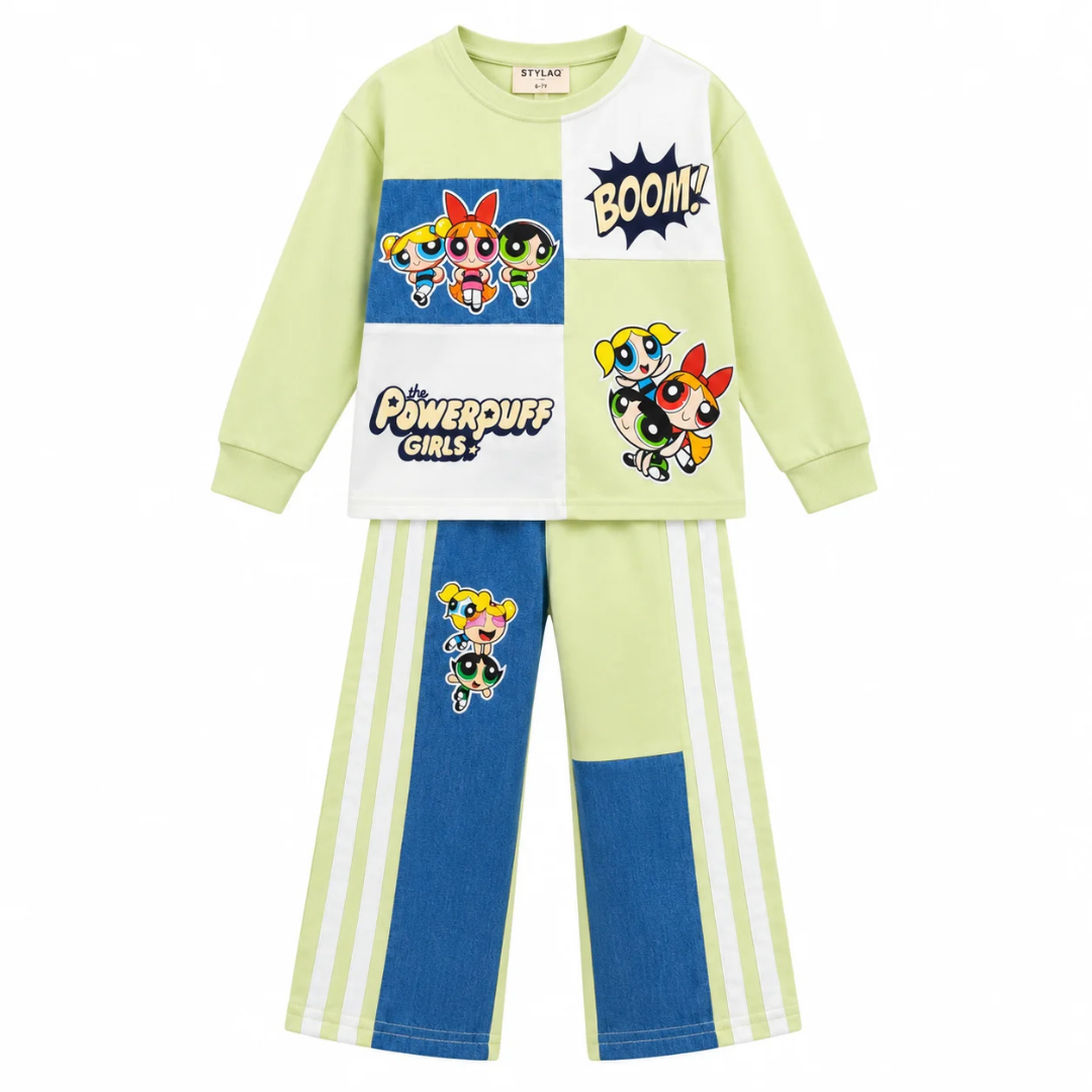 Girls’ Lime Green & Blue Graphic Sweatshirt and Track Pants Co-Ord Set