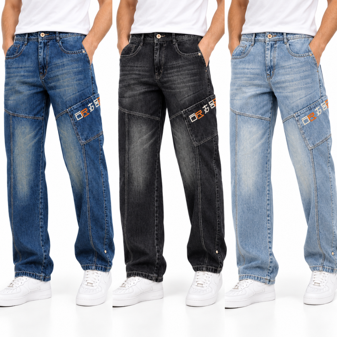 Men's Blue Relaxed-Fit Cargo Jeans
