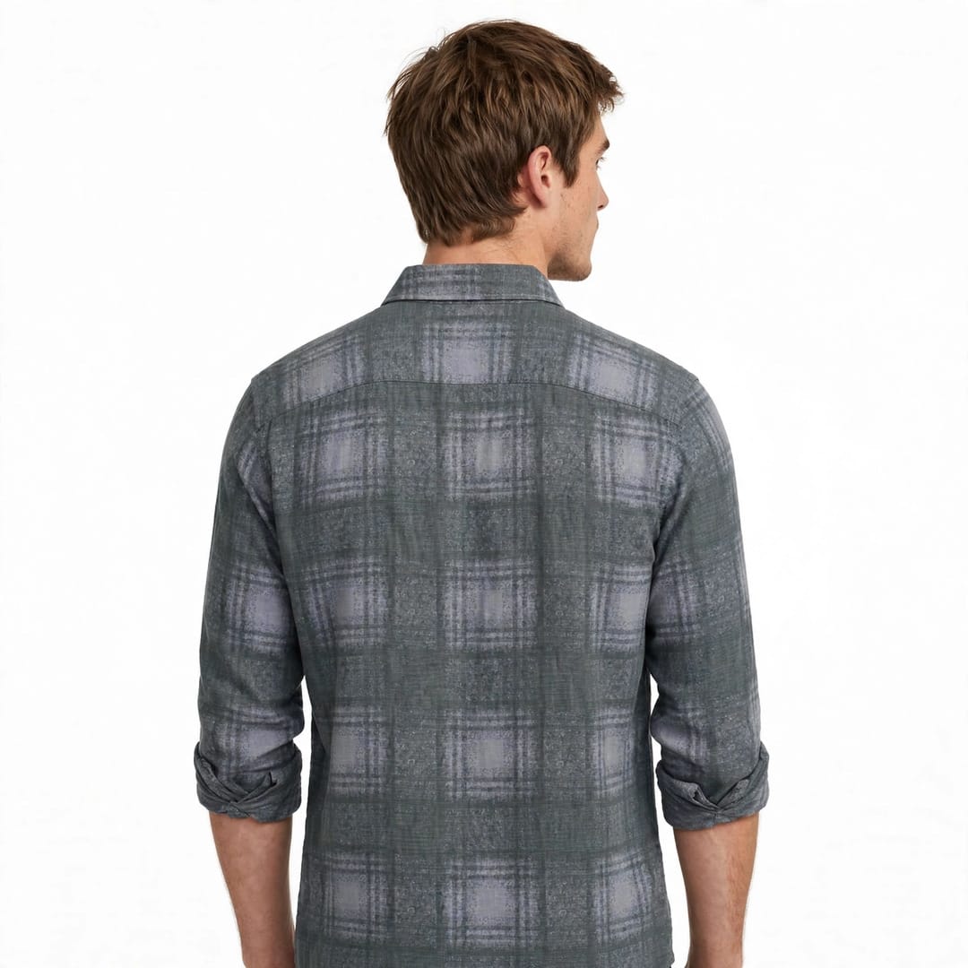 Men’s Grey Faded Check Shirt