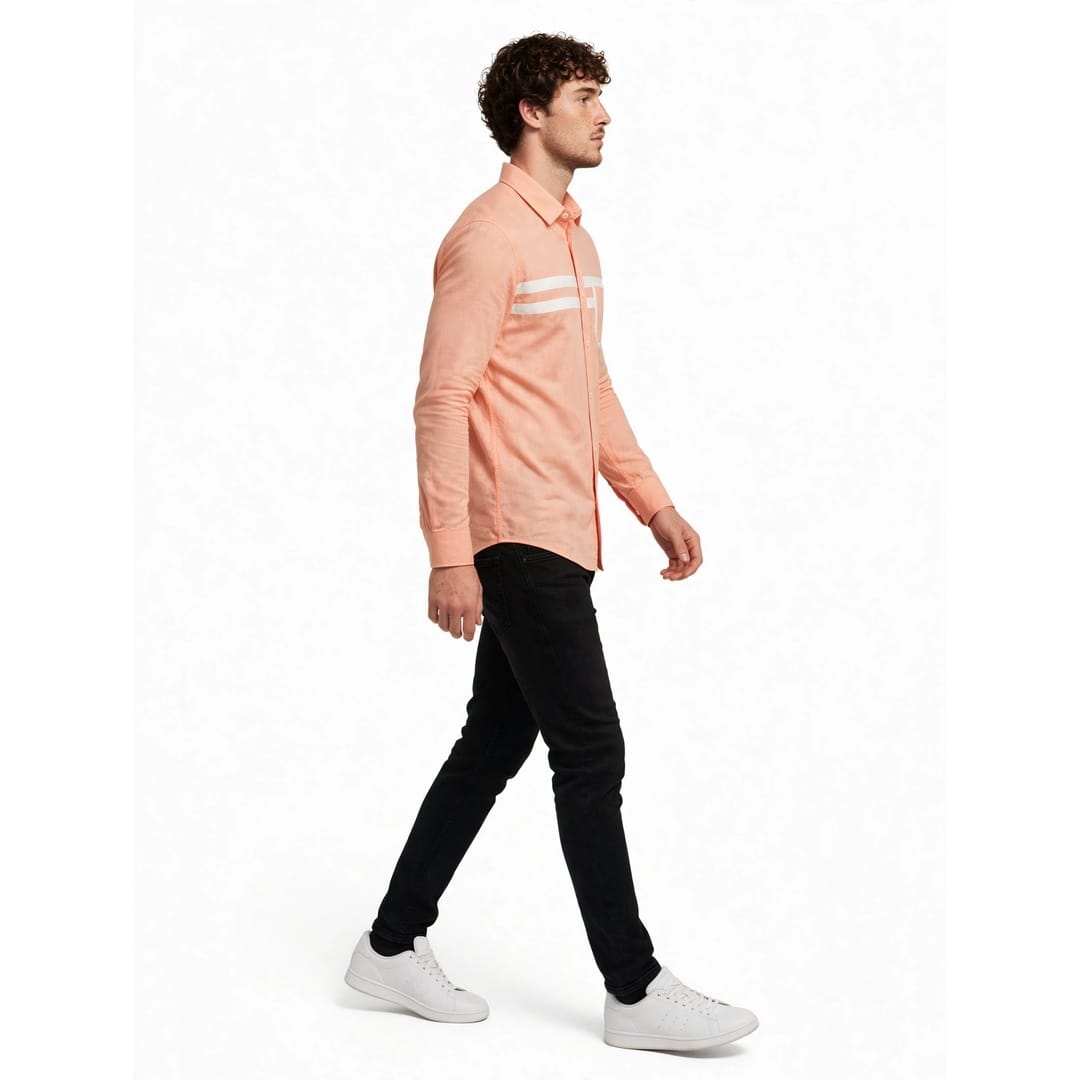 Men's Peach Pink Shirt with White Details