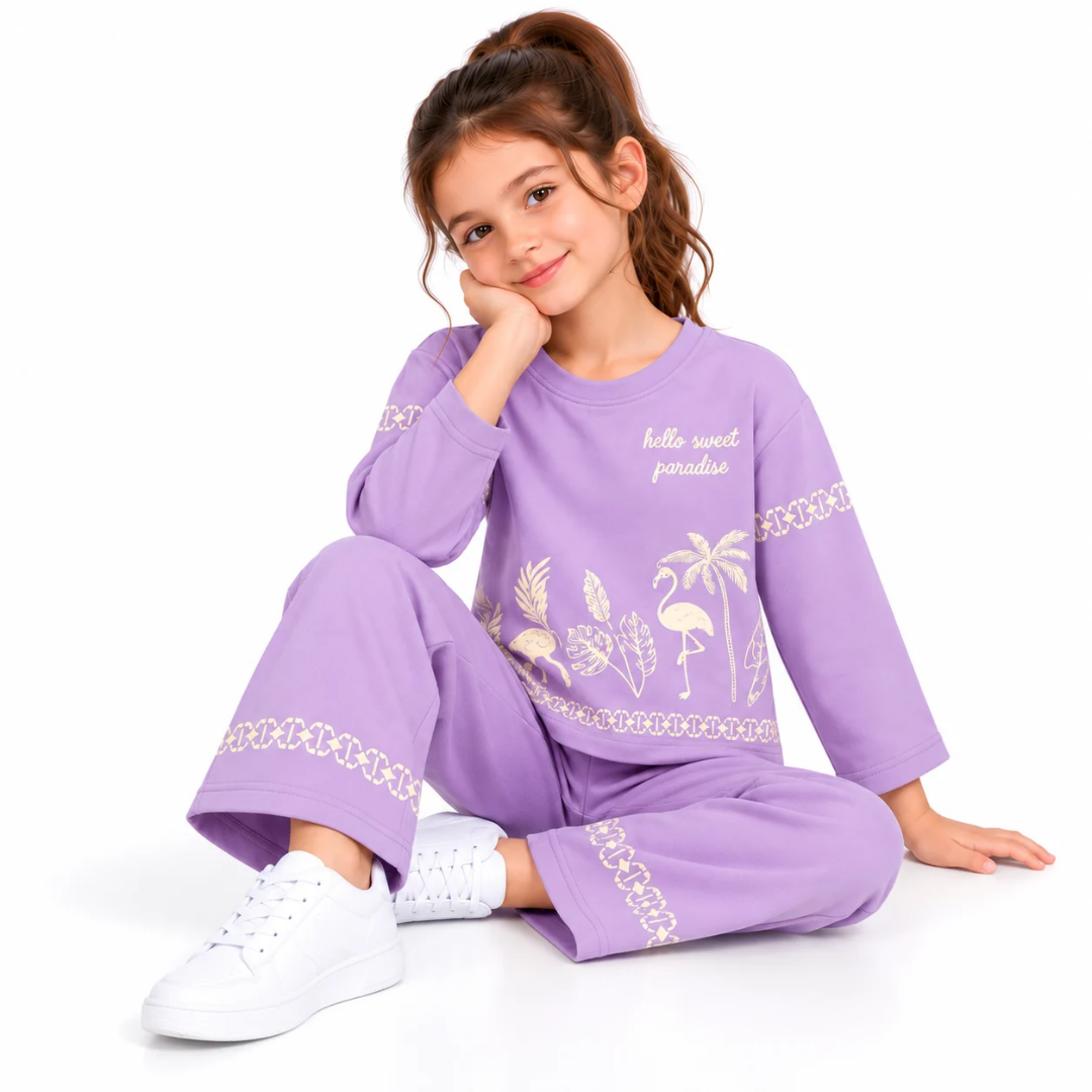 Girls' Lavender Graphic Sweatshirt and Pants Co-Ord Set (5-11 years)