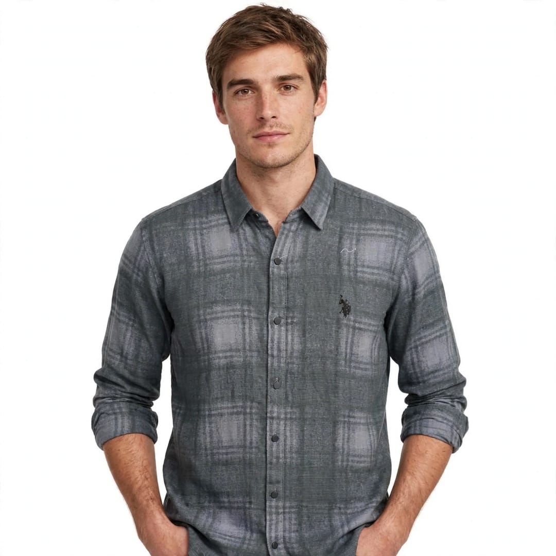 Men’s Grey Faded Check Shirt