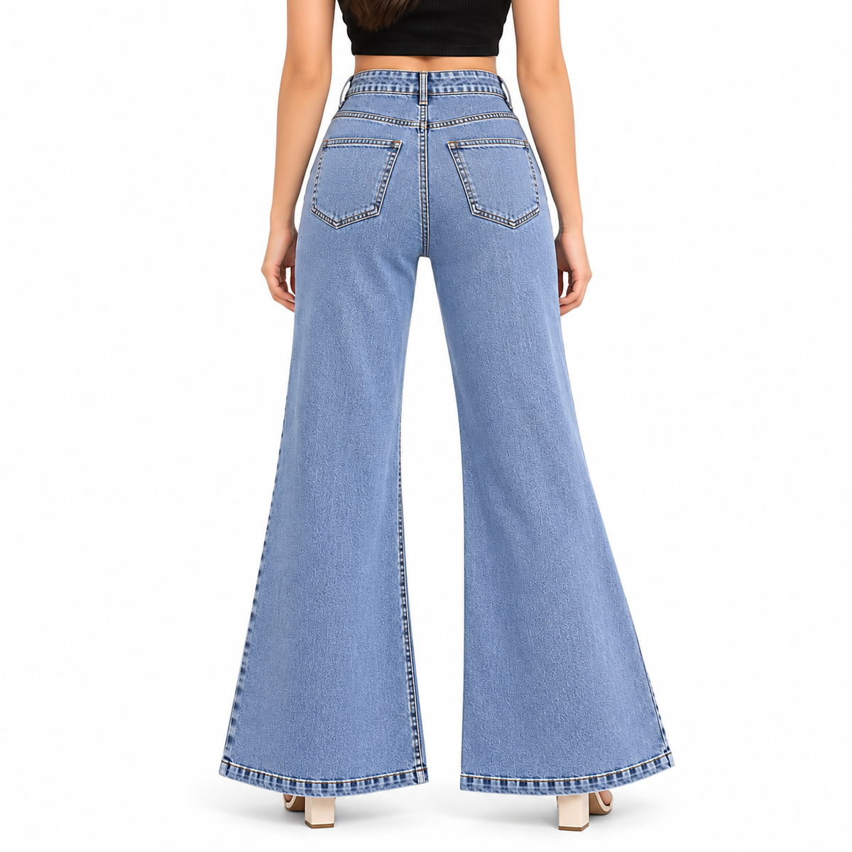 Women's High Rise Flared Bell Bottom Jeans – Light Blue