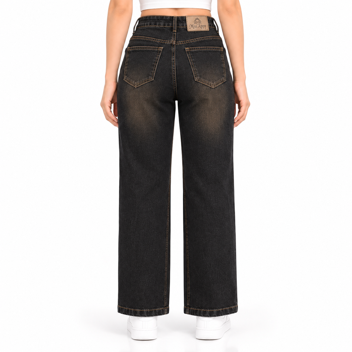 Women's High Waist Straight Fit Jeans – Black Brown Wash