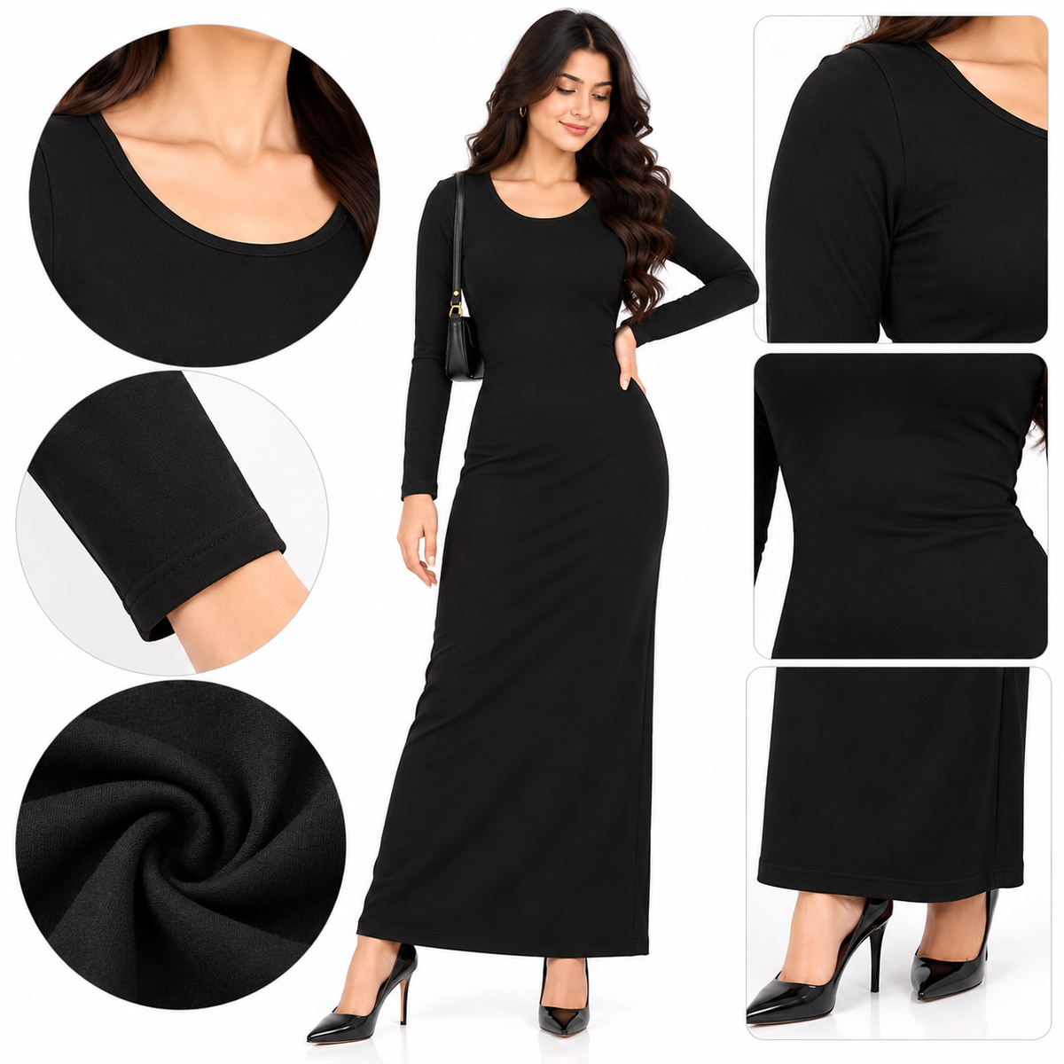 Women's Black Full Sleeve Bodycon Maxi Dress