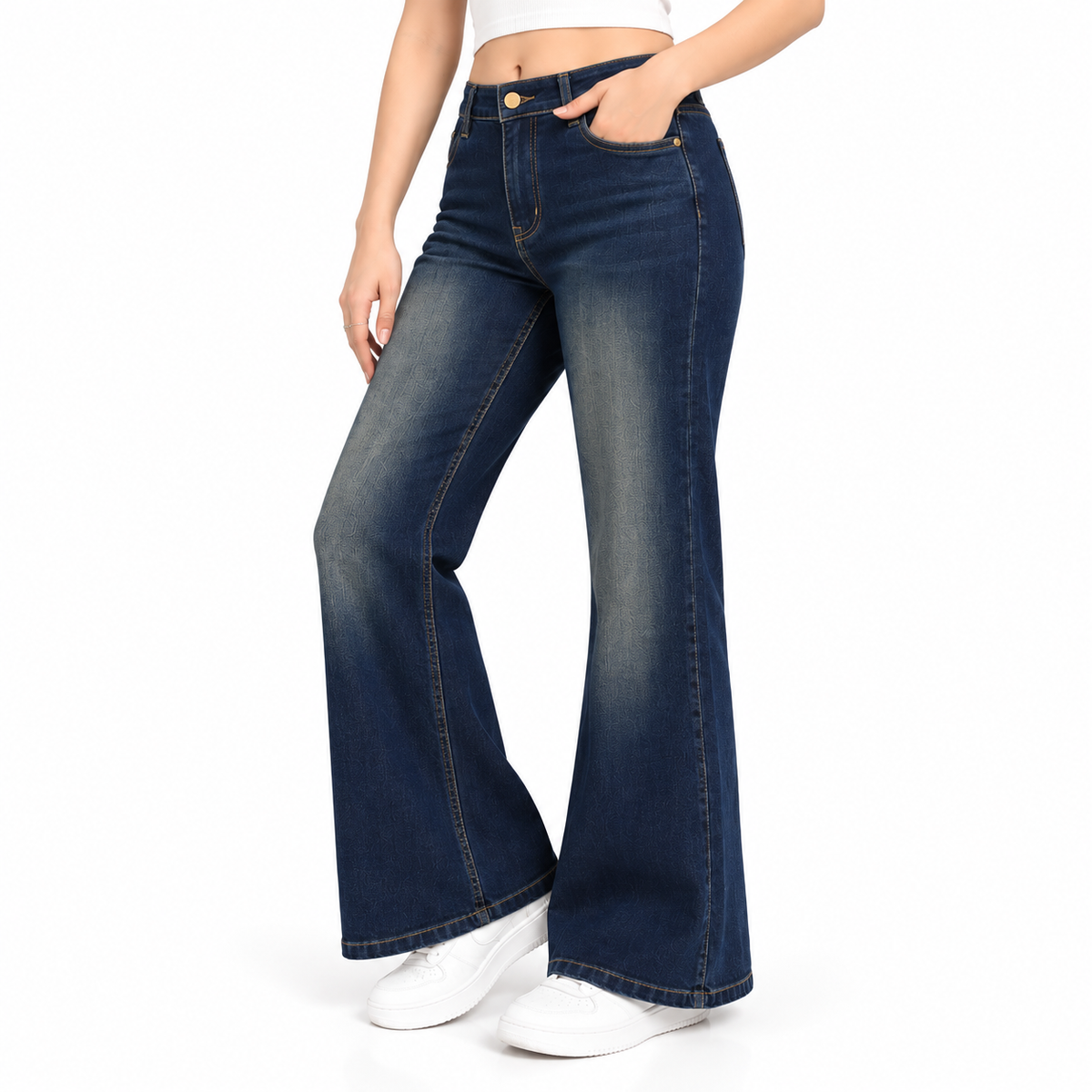 Women's High-Waist Flared Bootcut Jeans Dark Blue