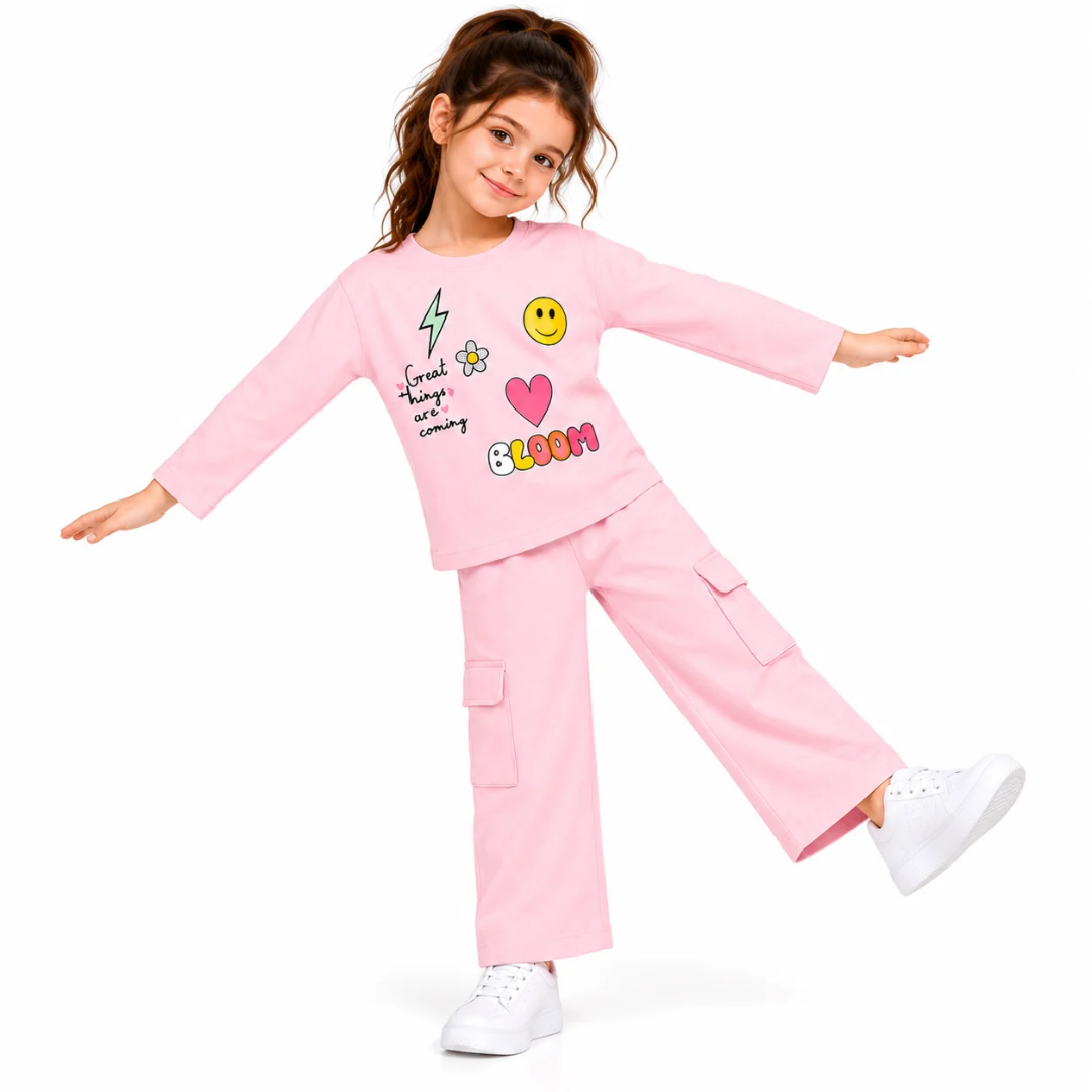 Girls' Pink Graphic Top and Cargo Pants Co-Ord Set (5-11 Years)