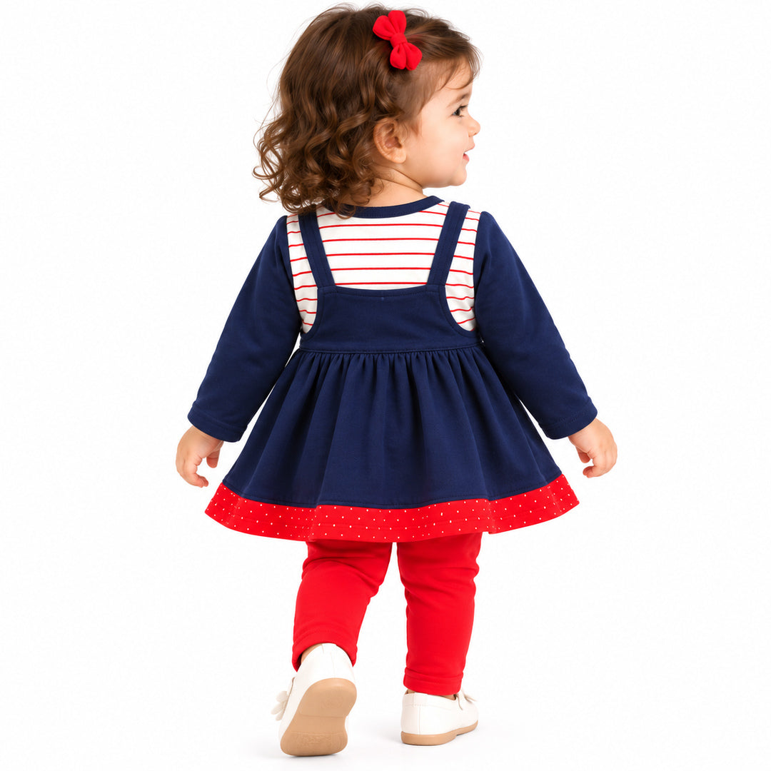 Baby Girls Navy Blue Rabbit Embroidered Frock & Pants Set