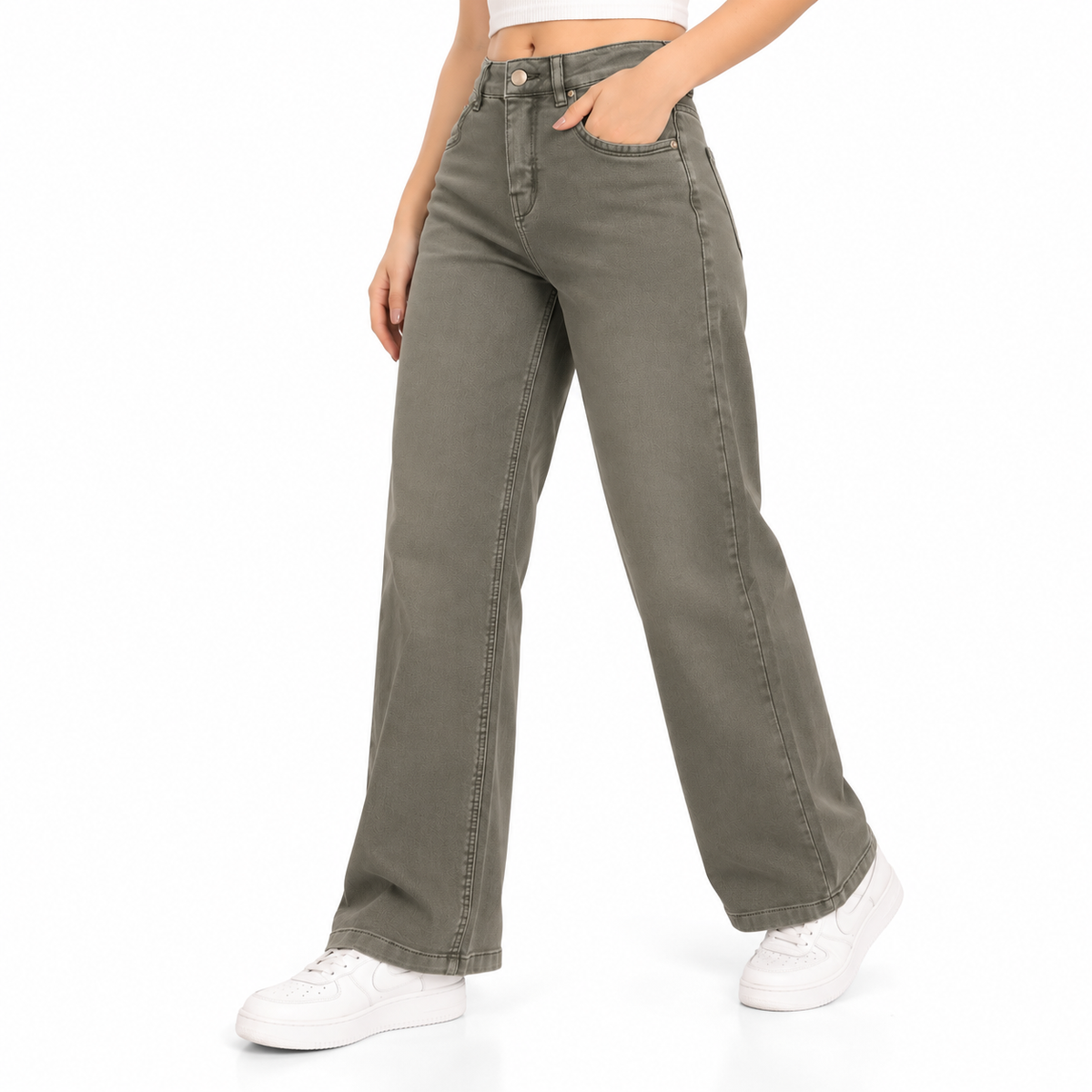 Women's High-Waist Straight Fit Jeans Olive Grey Wash