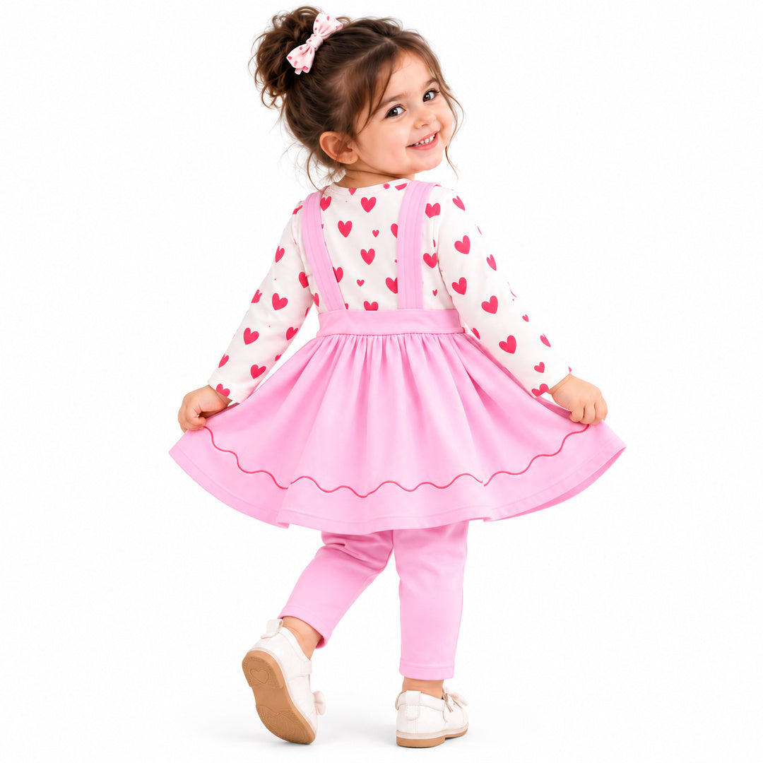 Baby Girls Pink Cat Printed Frock & Pants Set
