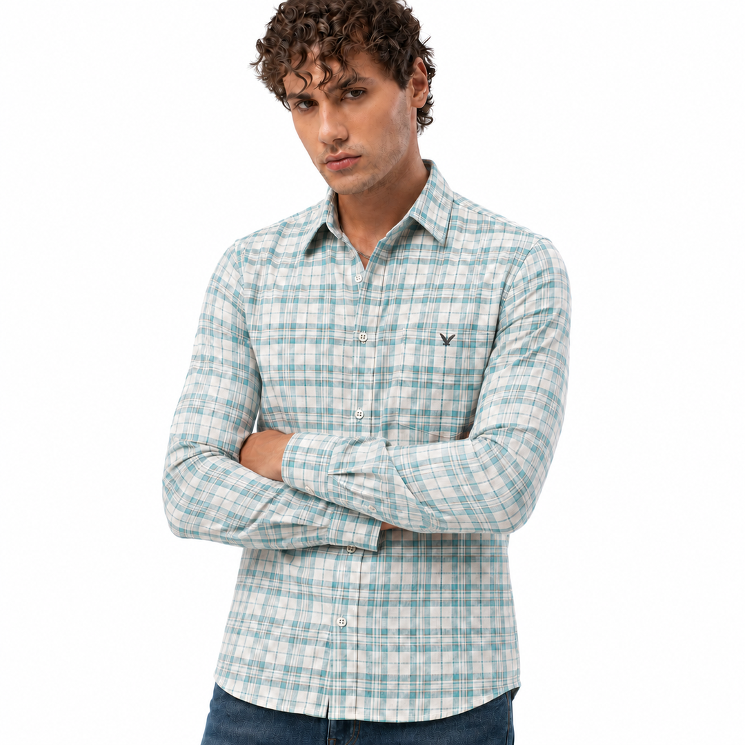 Men’s Mint Green Checked Full-Sleeve Shirt