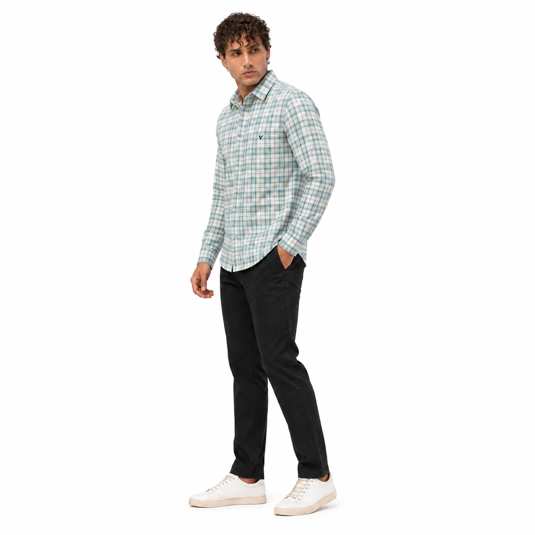 Men’s Mint Green Checked Full-Sleeve Shirt