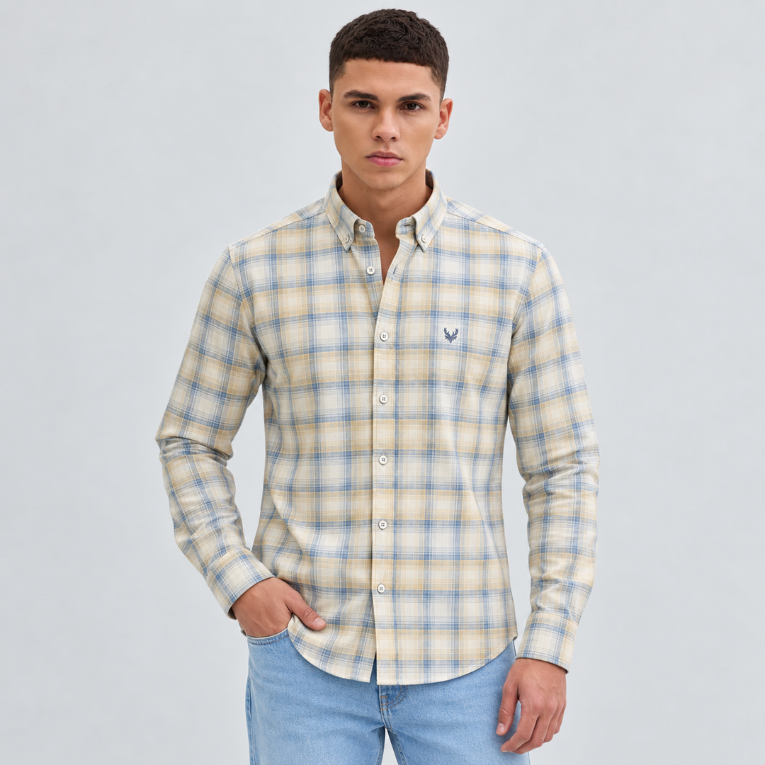 Men’s Cream Plaid Shirt