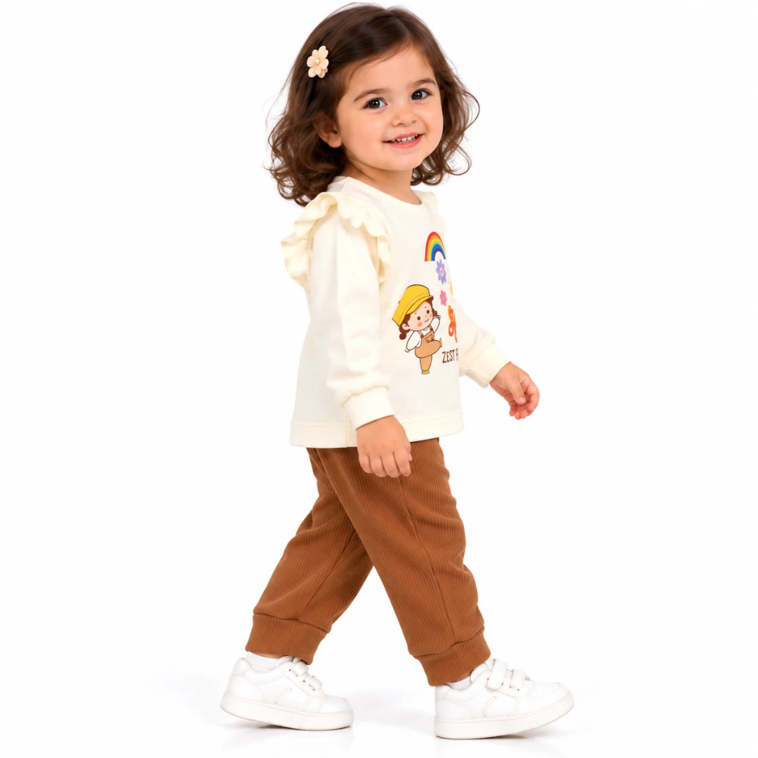 Baby Girls Zest Friends Printed Top & Ribbed Pant Set