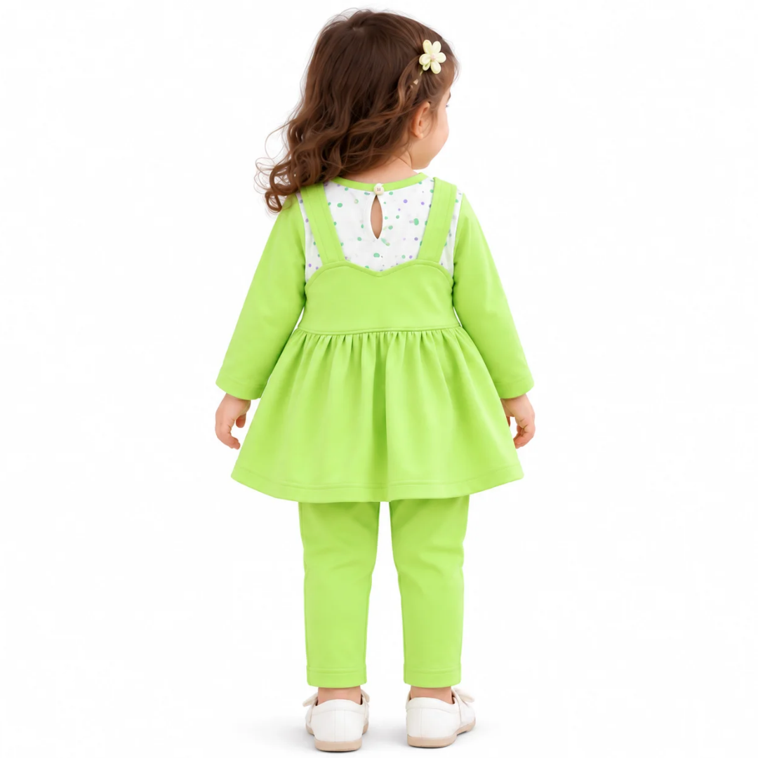 Baby Girls Lime Green Fish Embroidered Frock & Pants Set