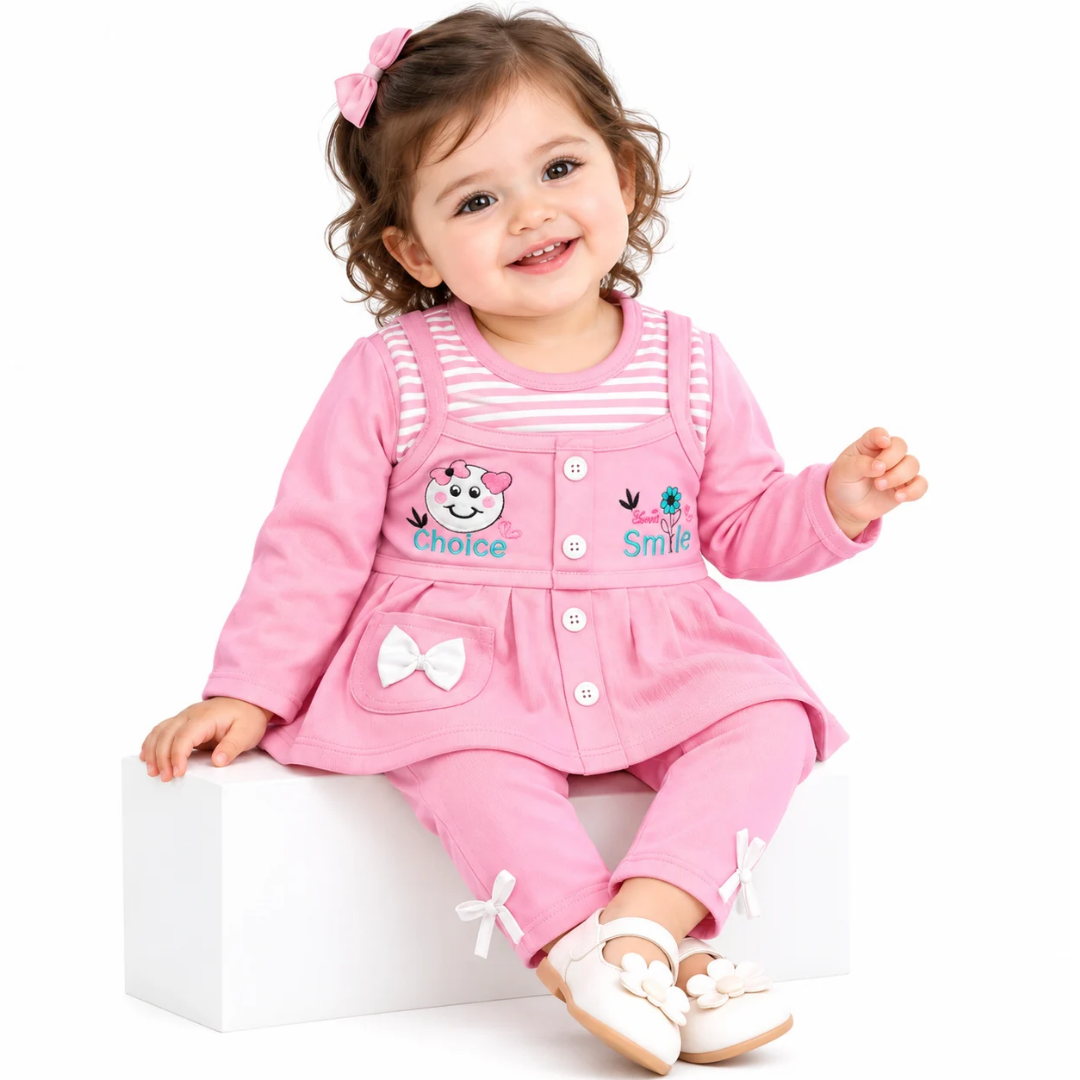 Baby Girls Pink Embroidered Frock & Pants Set