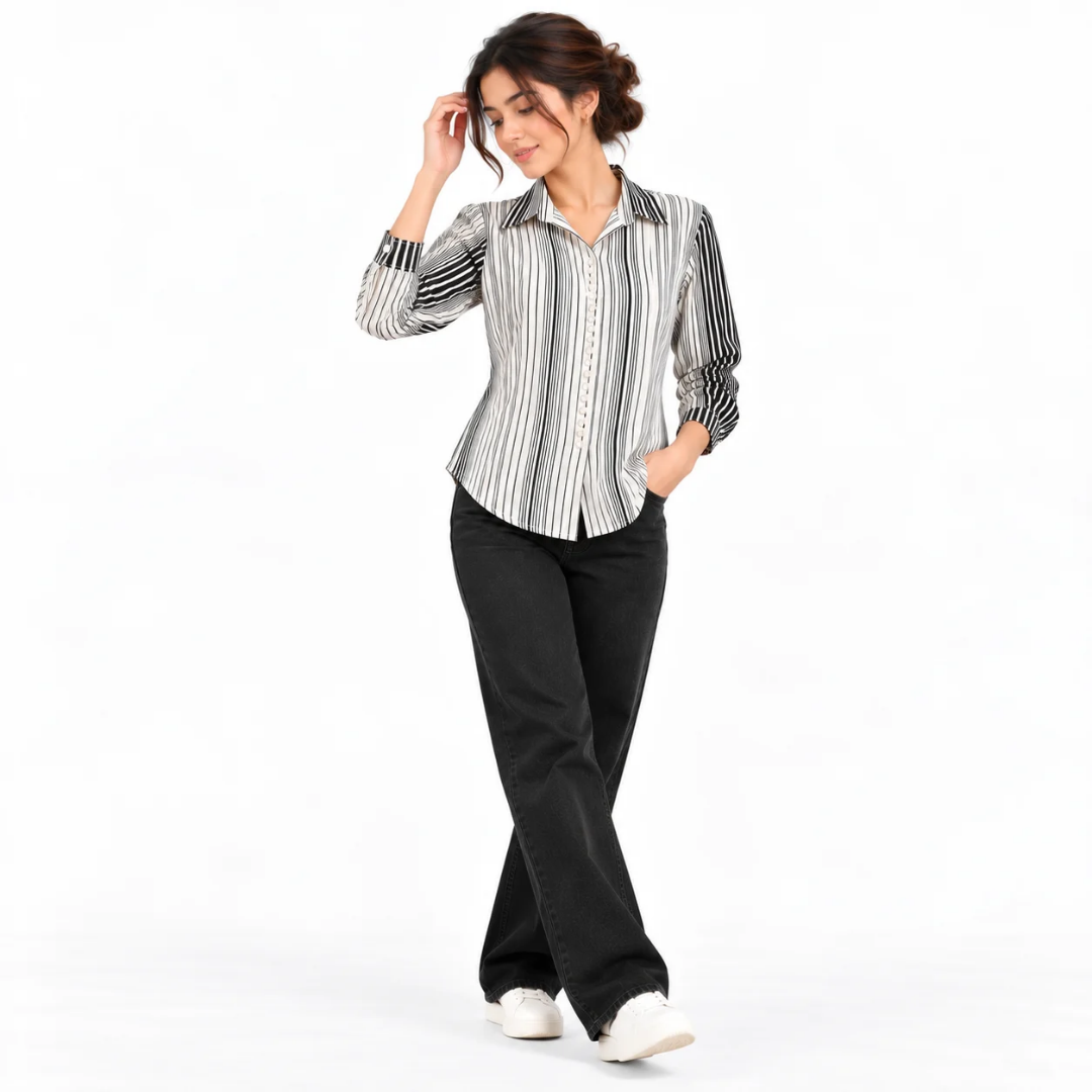 Women's Black & White Vertical Striped
