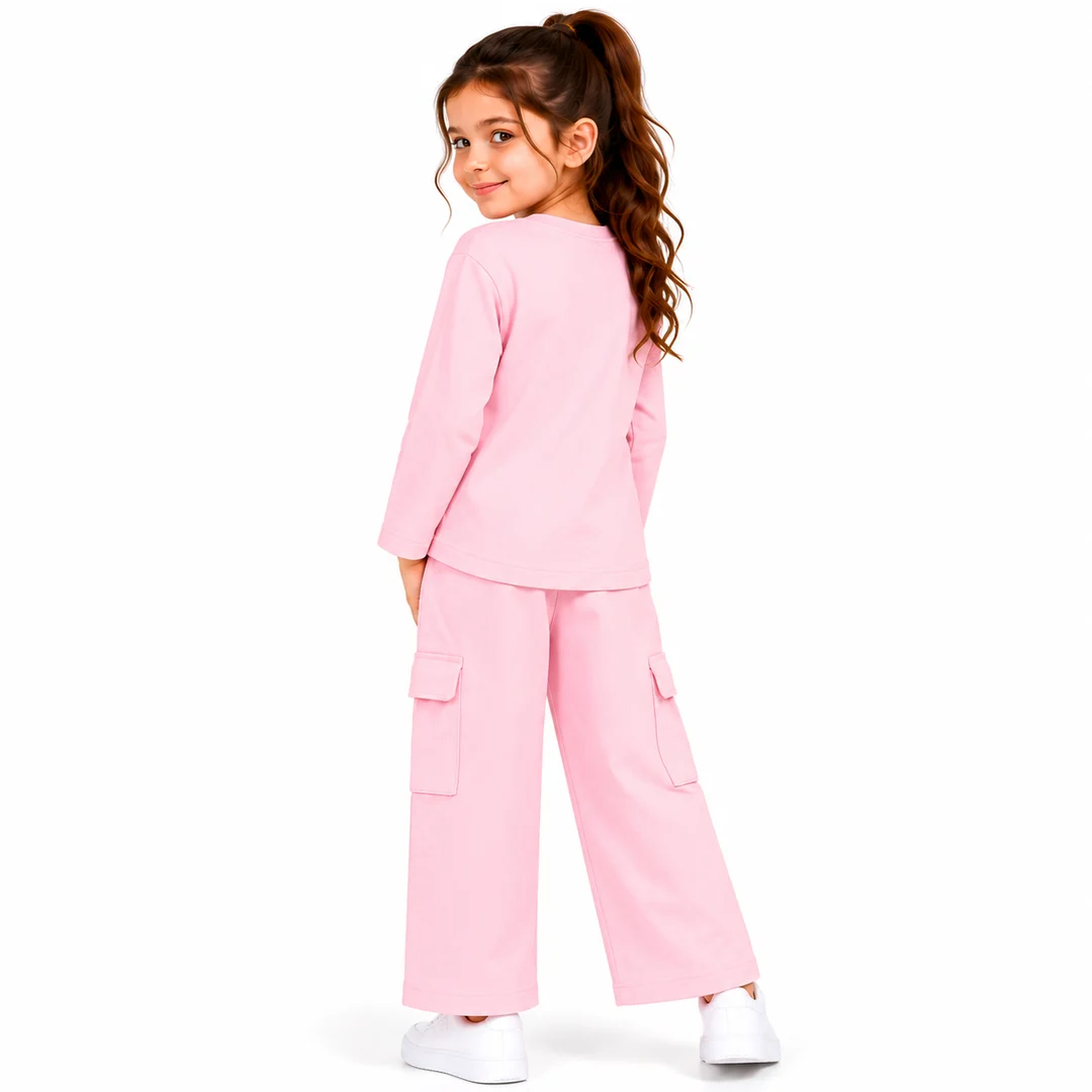 Girls' Pink Graphic Top and Cargo Pants Co-Ord Set (5-11 Years)