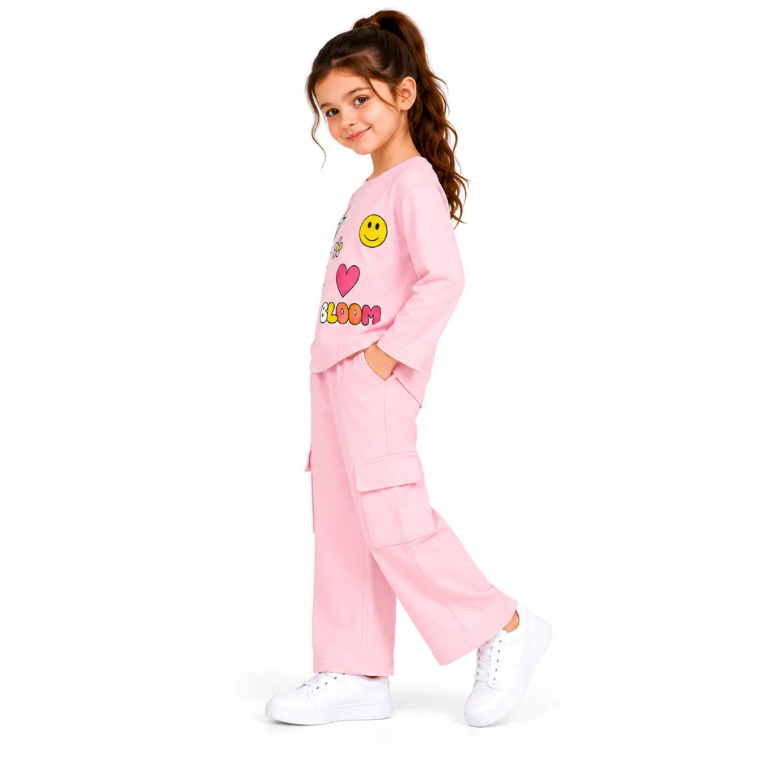 Girls' Pink Graphic Top and Cargo Pants Co-Ord Set (5-11 Years)