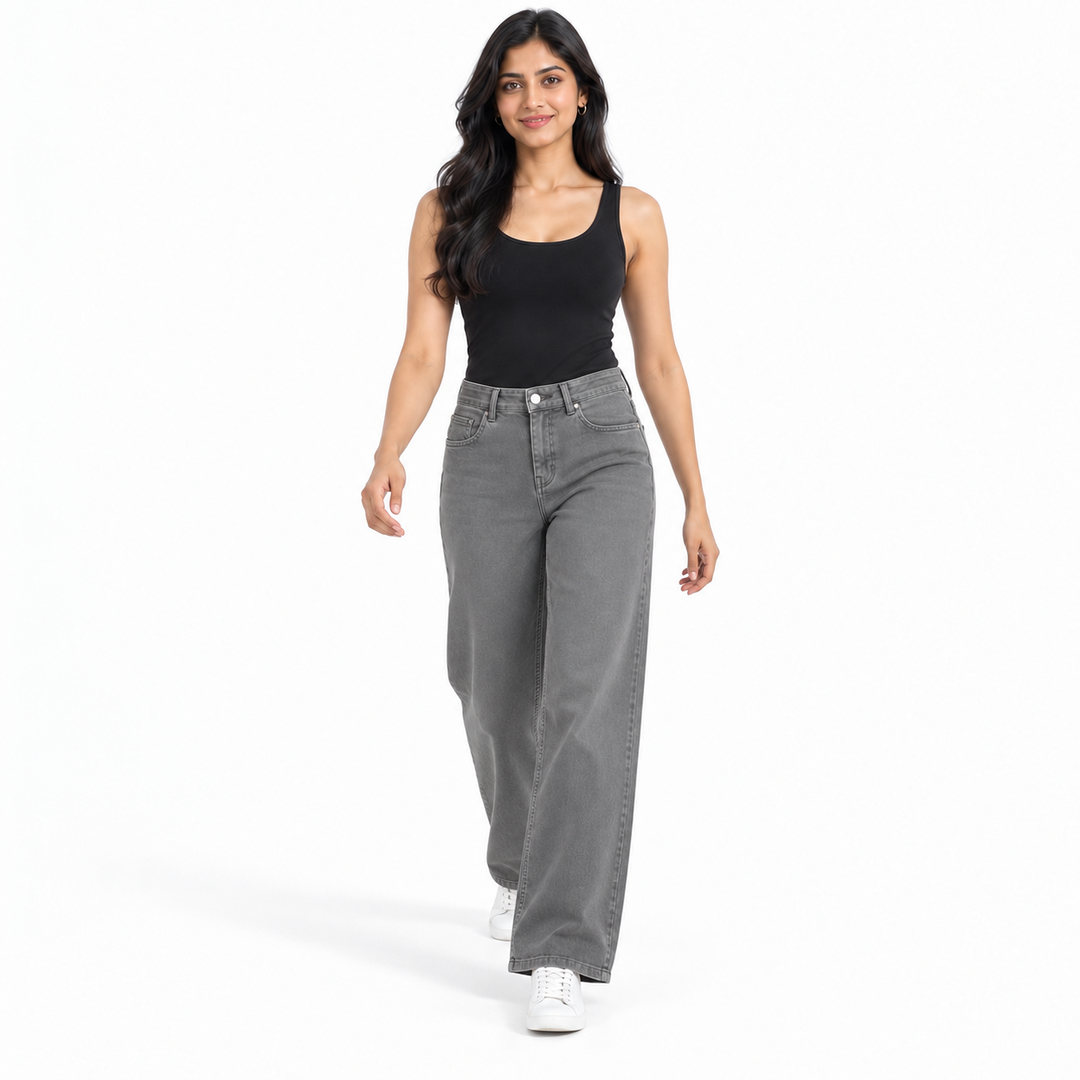 Women's High Rise Wide Leg Jeans (Grey)