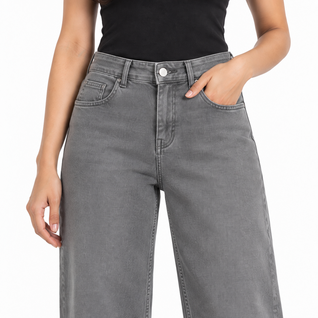 Women's High Rise Wide Leg Jeans (Grey)