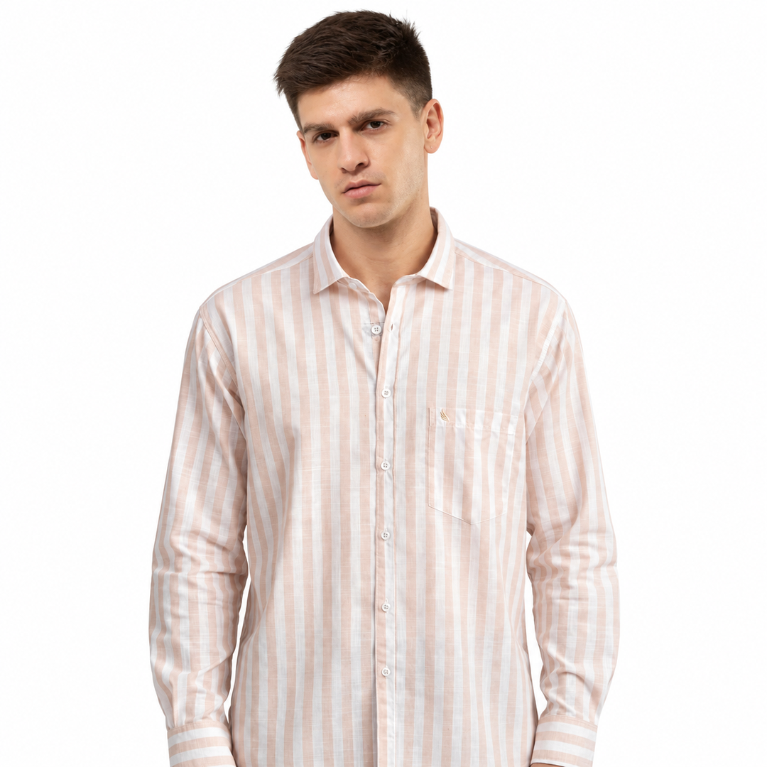 Men’s Light Beige and White Striped Shirt