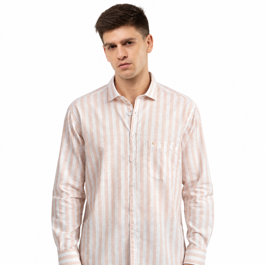 Men’s Light Beige and White Striped Shirt
