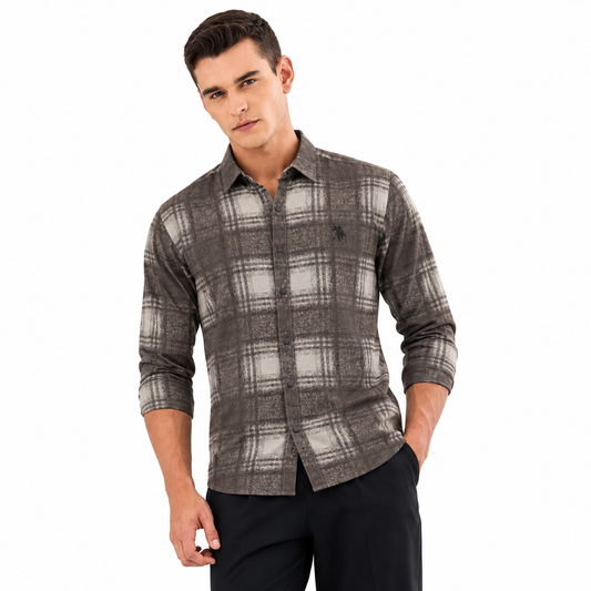 Men’s Grey Checked Full-Sleeve Shirt