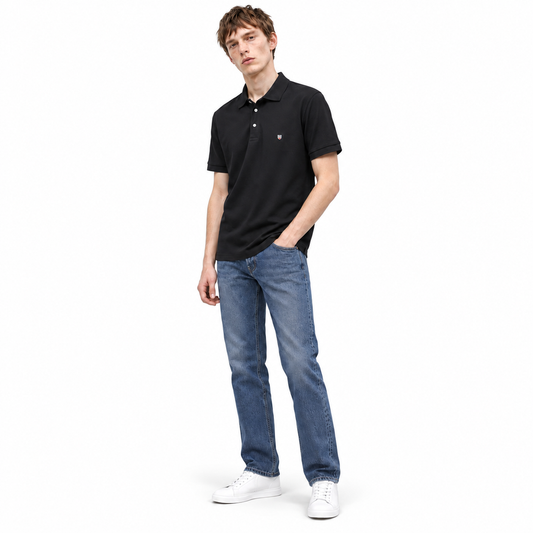 Men’s Black Polo T-Shirt with Chest Emblem