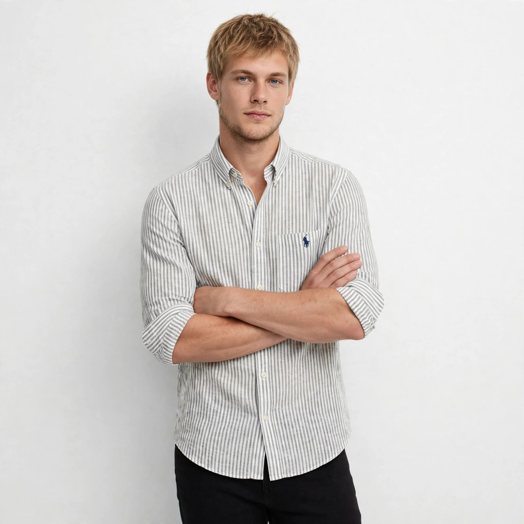 Men’s Grey Vertical Stripe Shirt