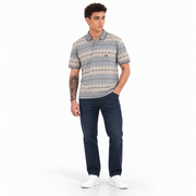 Men’s Grey Geometric Print Polo T-Shirt