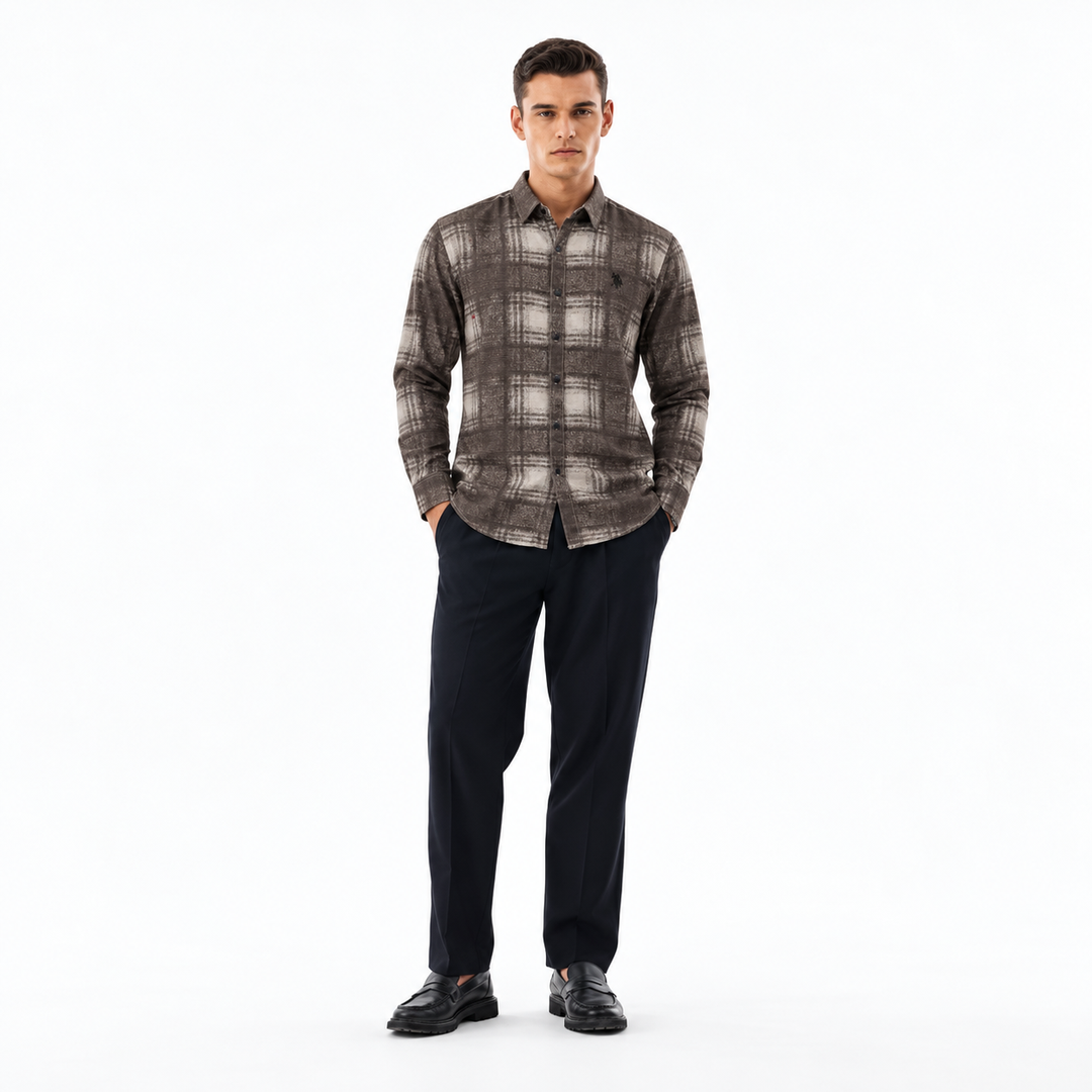 Men’s Grey Checked Full-Sleeve Shirt