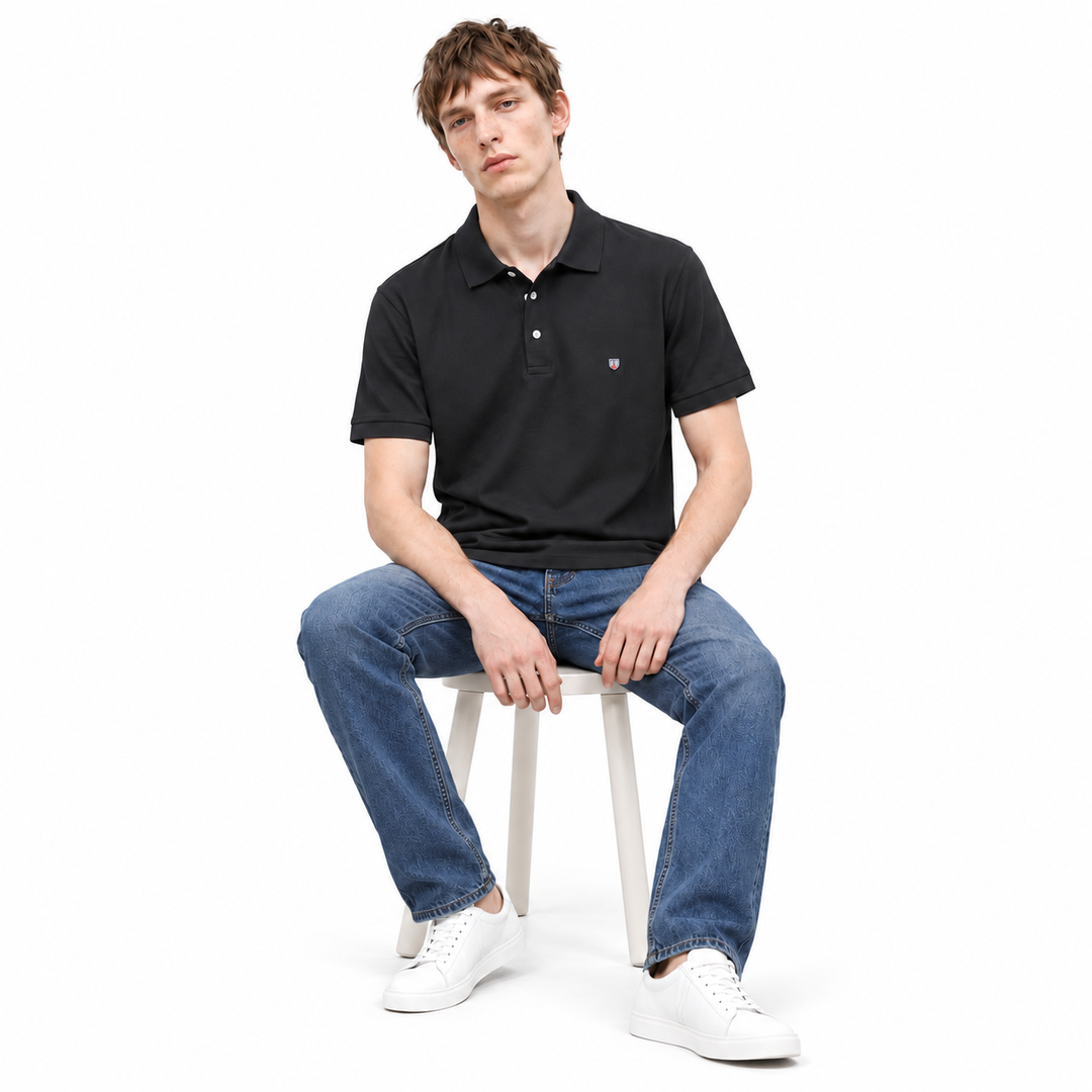 Men’s Black Polo T-Shirt with Chest Emblem