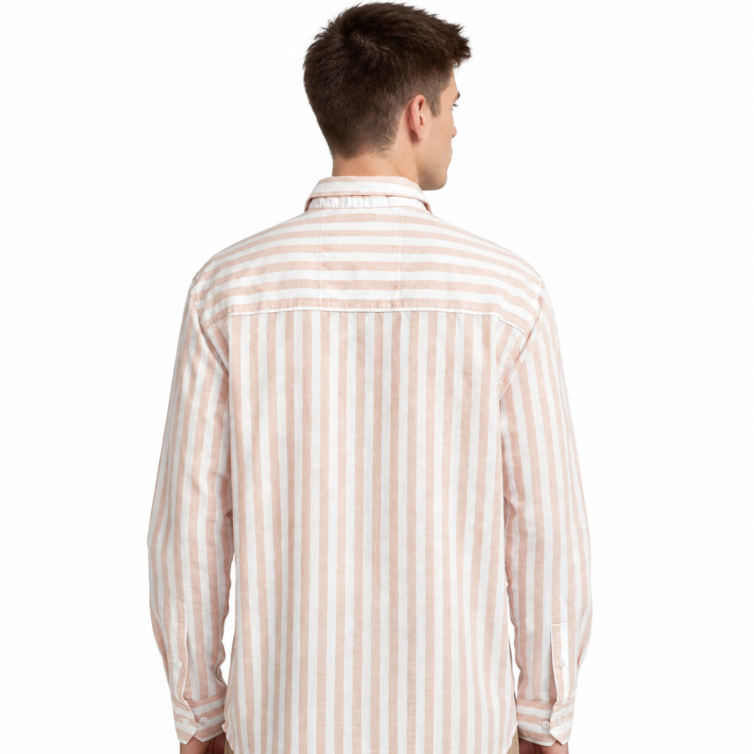 Men’s Light Beige and White Striped Shirt
