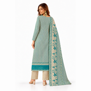Women’s Teal & Cream Striped Kurta Set with Printed Pants and Dupatta