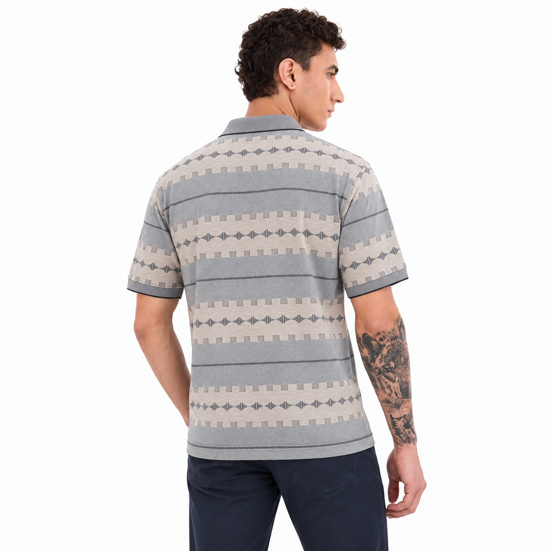 Men’s Grey Geometric Print Polo T-Shirt