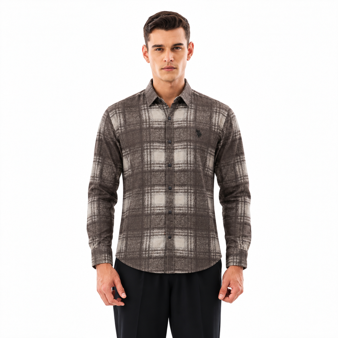 Men’s Grey Checked Full-Sleeve Shirt
