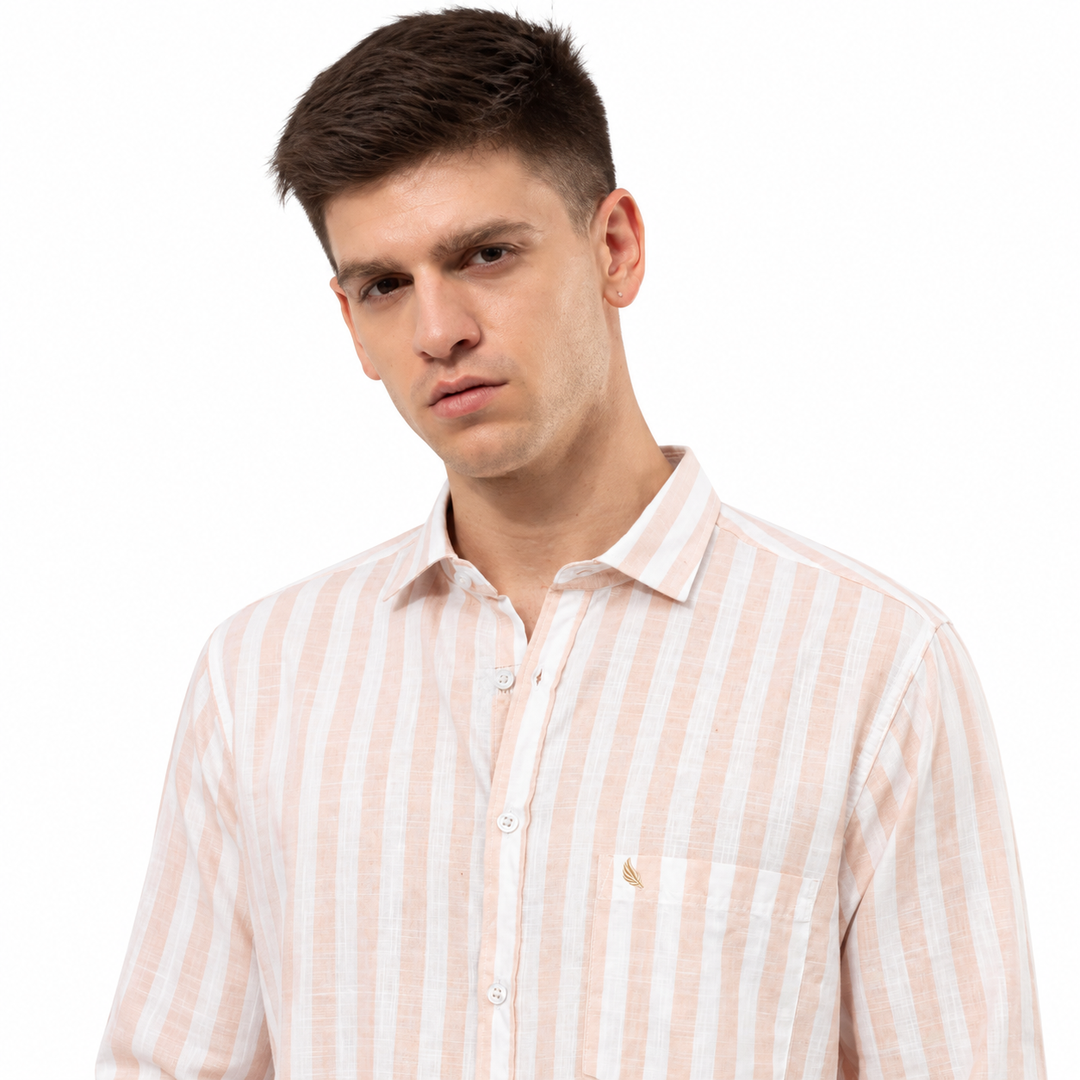 Men’s Light Beige and White Striped Shirt