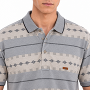 Men’s Grey Geometric Print Polo T-Shirt