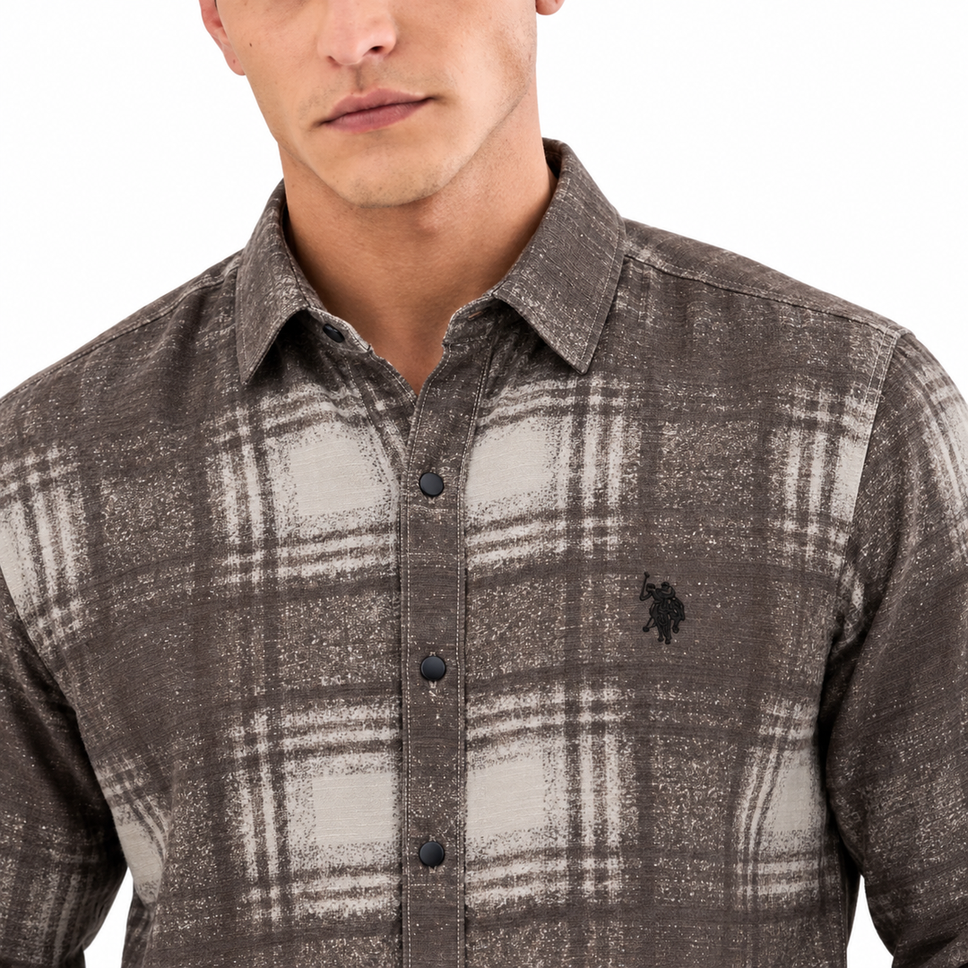 Men’s Grey Checked Full-Sleeve Shirt