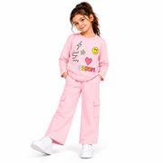 Girls' Pink Graphic Top and Cargo Pants Co-Ord Set (5-11 Years)